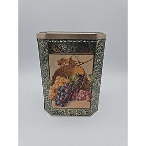 Vintage Hexagon Shaped Cookie Candy Storage Tin with Fruit Design